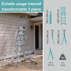 Échelle usage intensif transformable 3 plans