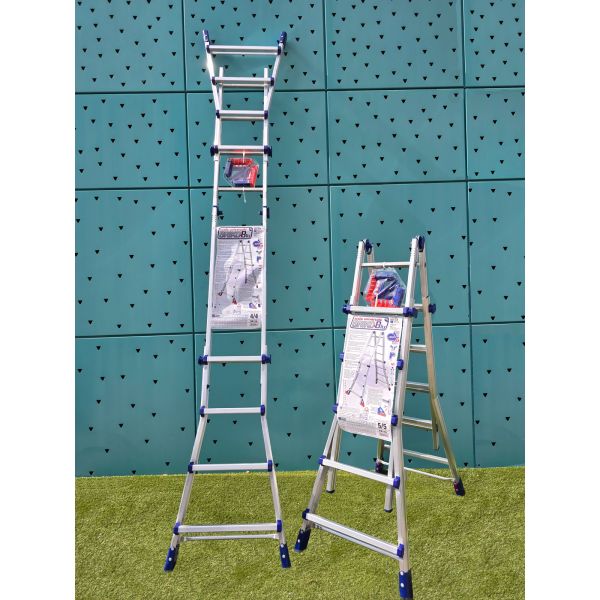 Échelle télescopique 4 plans compacte aluminium et acier