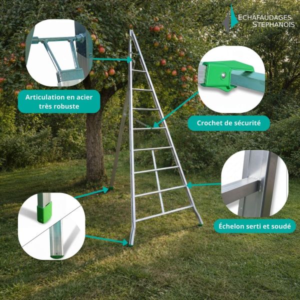 Échelle fruitière aluminium tripode pour cueillette des arbres fruitiers