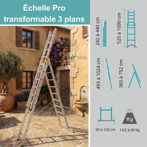Échelle Pro transformable 3 plans