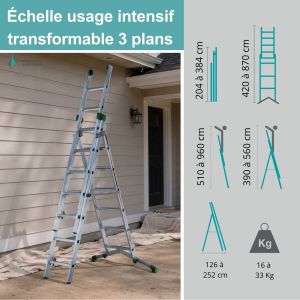 Échelle usage intensif transformable 3 plans