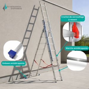 Échelle transformable 3 plans adaptable aux escaliers
