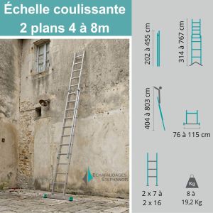 Échelle coulissante 2 plans 4 à 8m